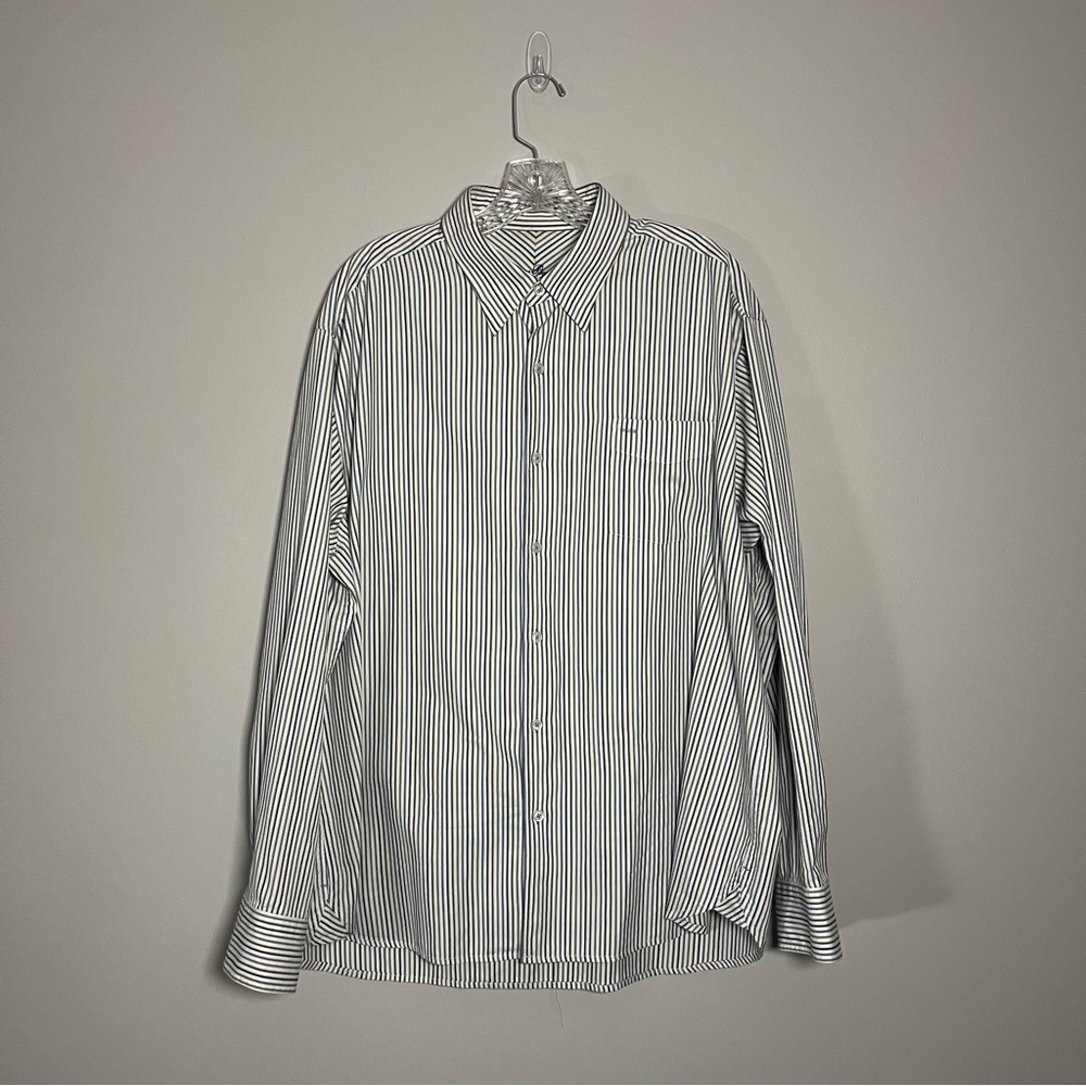 Tommy Bahama Shirt Mens XL Black Pinstripe Silk Cotton Button Up Long Sleeve